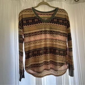 Cuddl Duds Pink and Brown Patterned Sweater women’s top pajamas soft cozy winter
